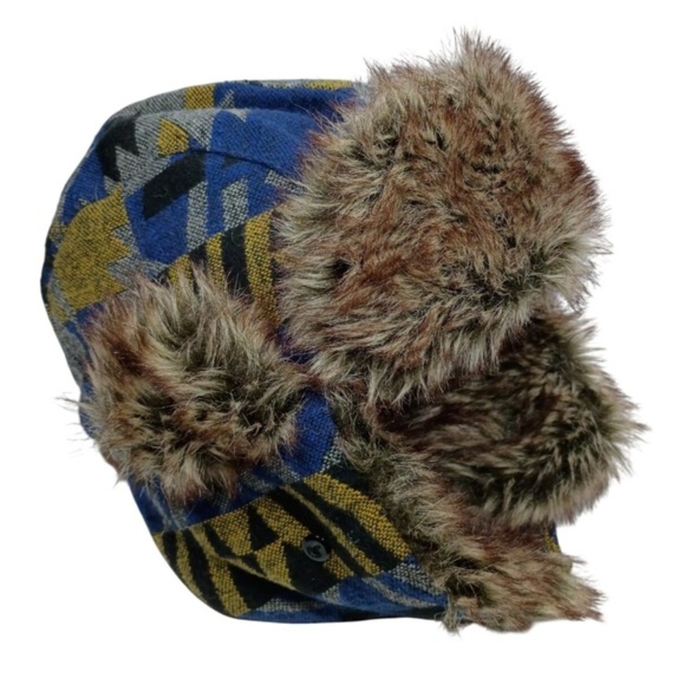 Earthbound Trading Company Faux Fur Geometric Pattern Trapper Hat Warm Ear Cover